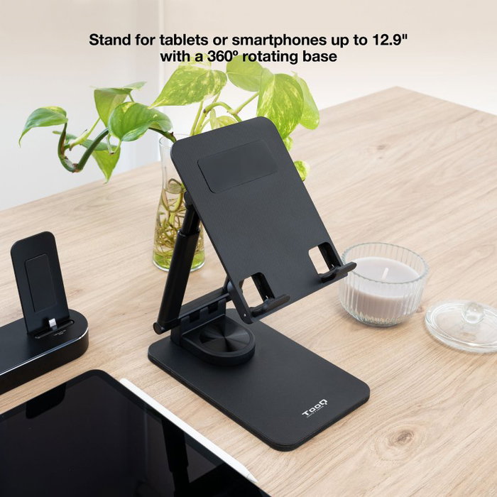 SOPORTE SOBREMESA AJUSTABLE PARA TABLETS 12.9" NEGRO TOOQ